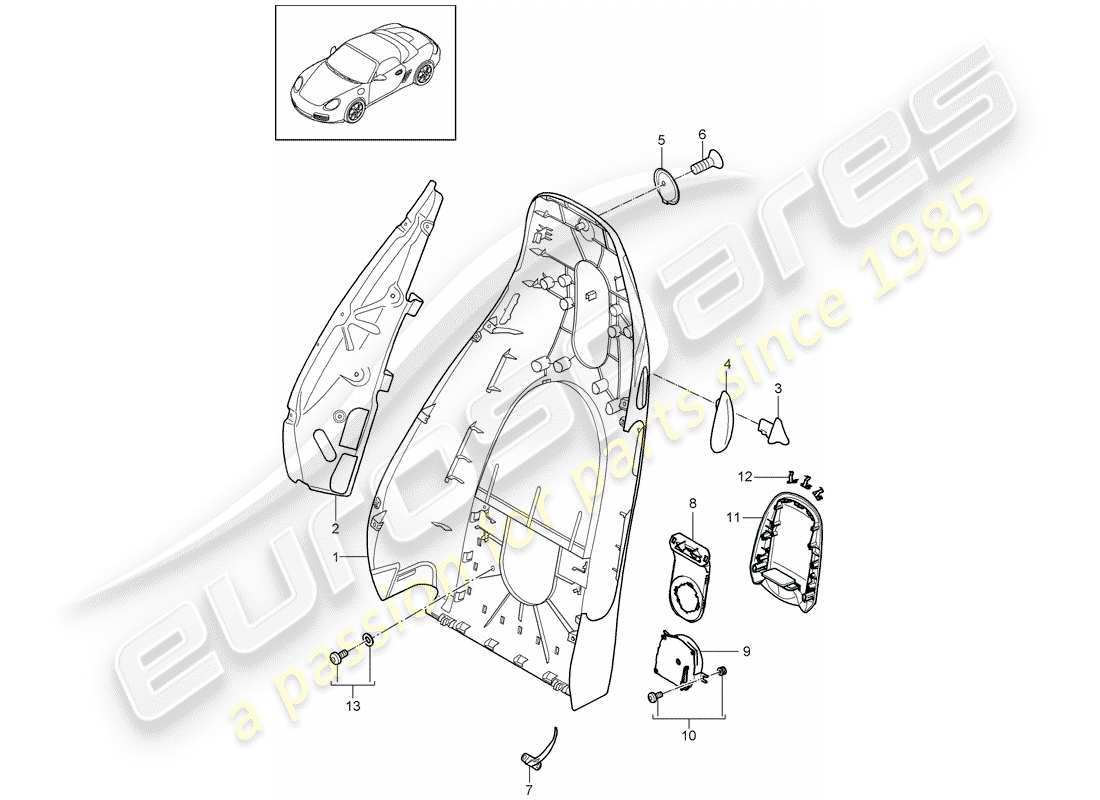porsche 2012 (987 boxster) guscio dello schienale schema delle parti