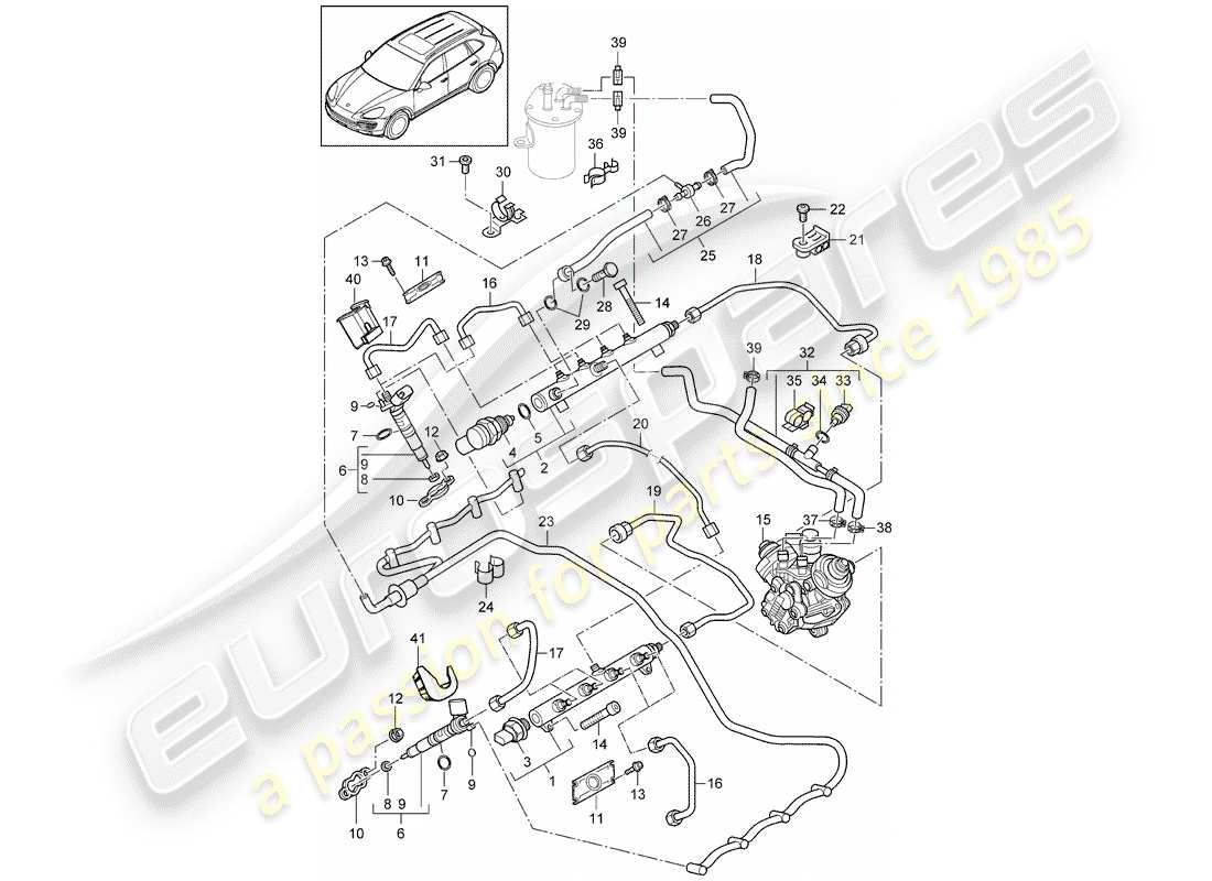 porsche 2014 (cayenne e2 92a) tubo raccolta carburante schema delle parti
