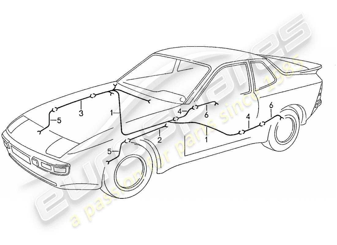 porsche 1990 (944) cablaggi - impianto freno antibloccaggio -abs- - indicatore usura pastiglie freno schema delle parti