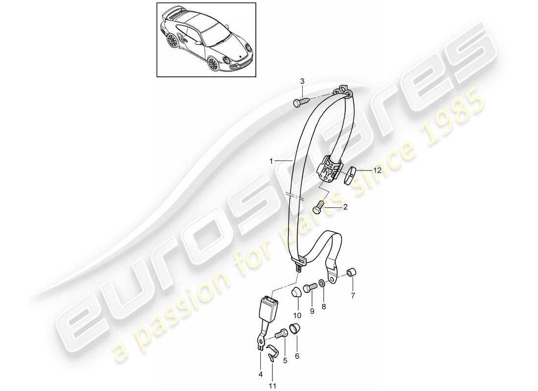 porsche 997 t/gt2 (2007) diagramma delle parti della cintura di sicurezza