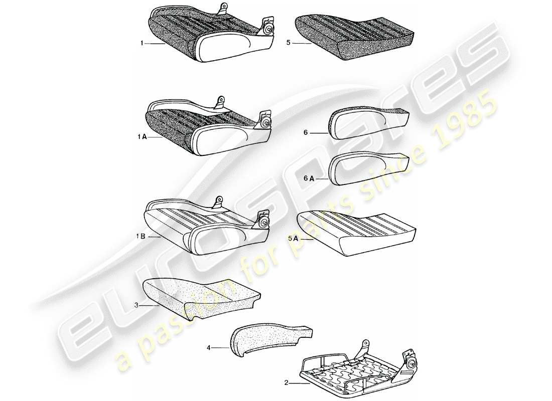 porsche 1981 (924) sedile sportivo - cuscino - e - parti singole schema delle parti
