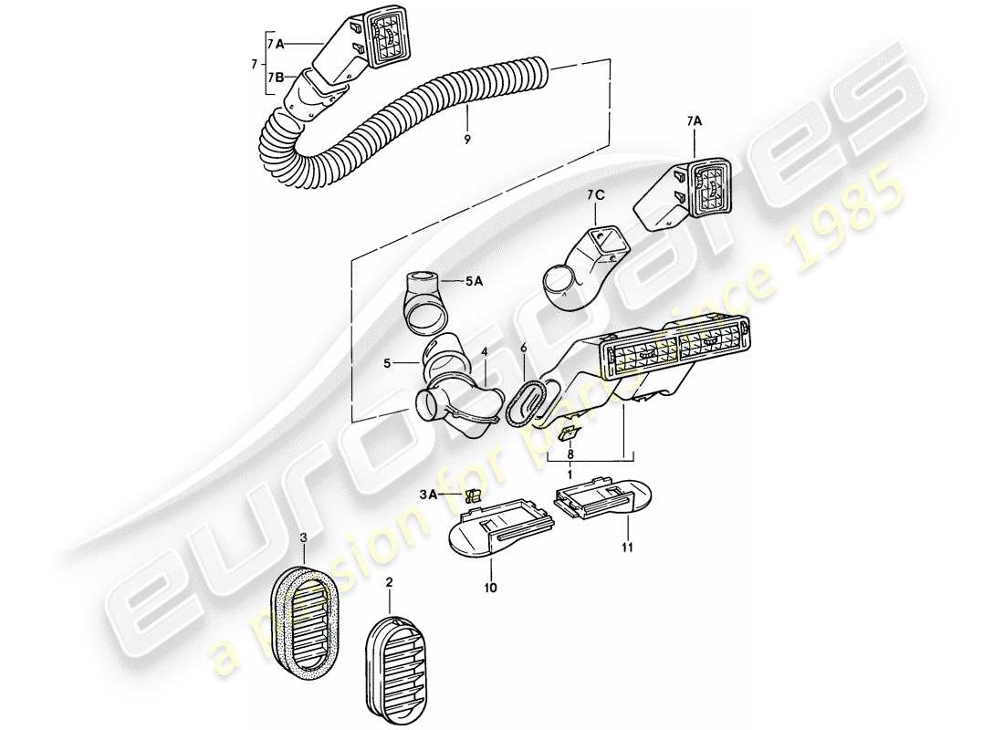 porsche 1977 (924) sfiato aria - trim - tubo aria diagramma delle parti