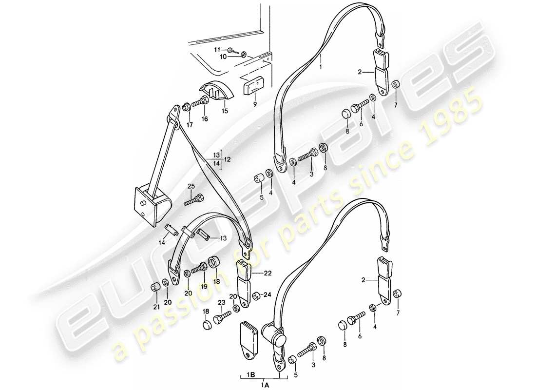 porsche 1987 (924s) diagramma delle parti della cintura di sicurezza