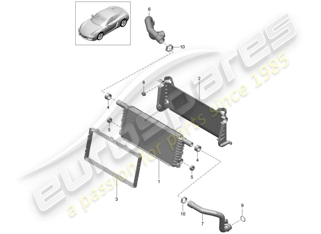 porsche 2015 (981 cayman) diagramma delle parti del radiatore