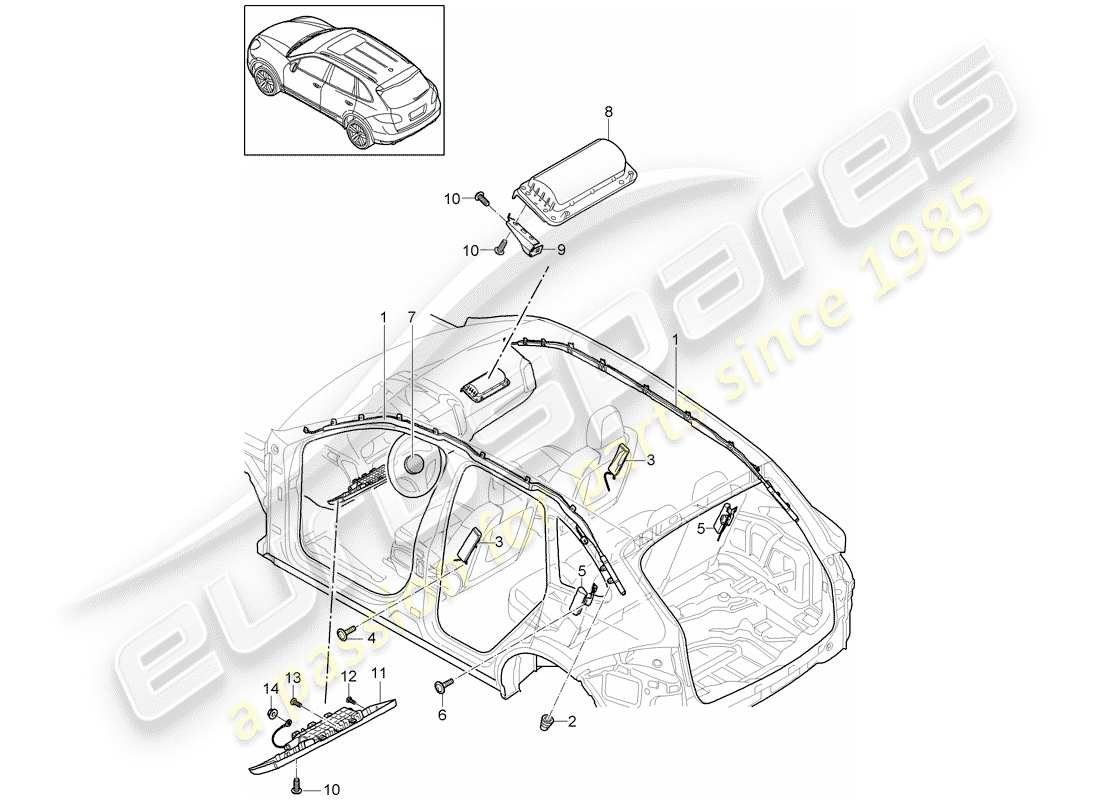 porsche 2012 (cayenne e2 92a) airbag diagramma delle parti