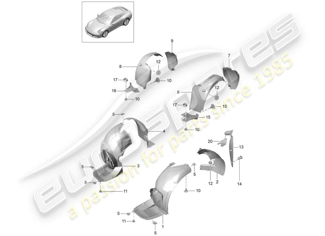 porsche 2020 (991-2) protezione della timoneria diagramma delle parti
