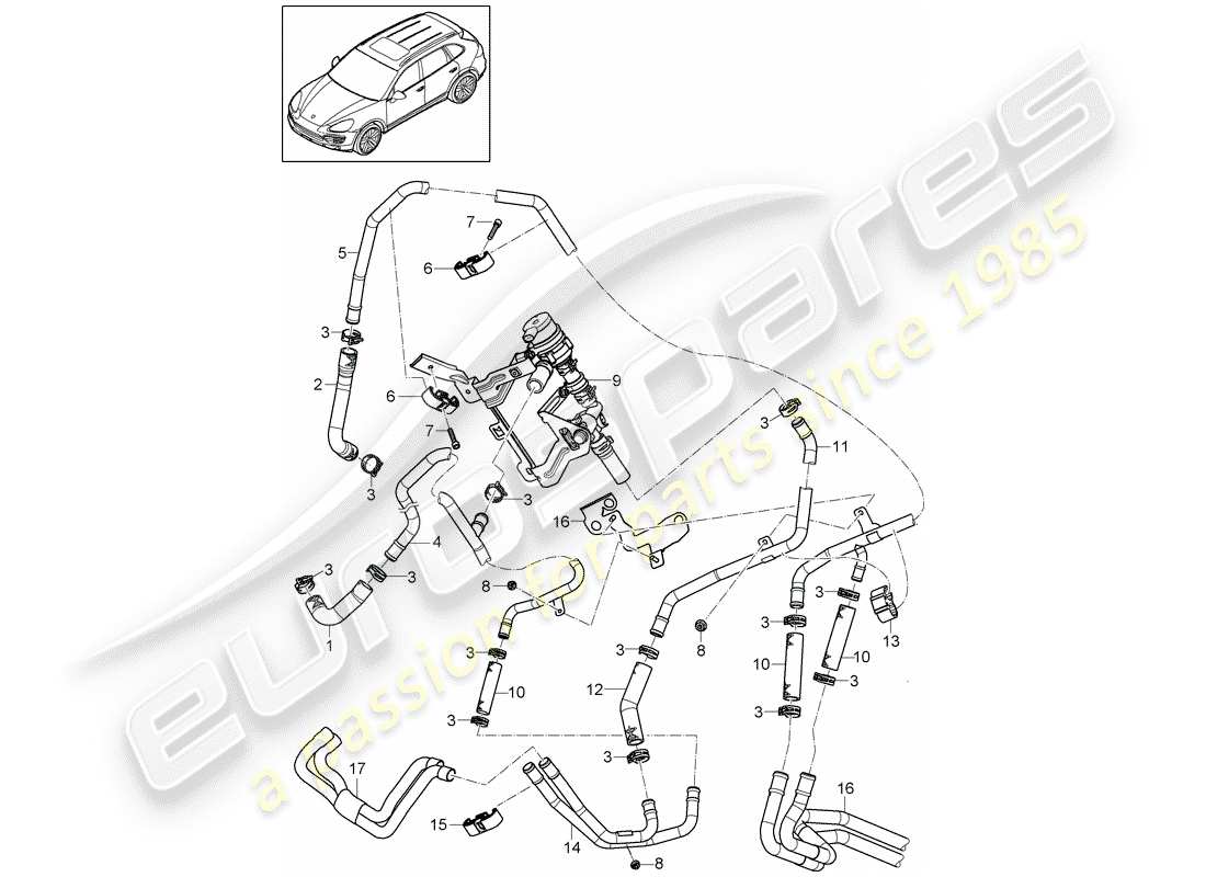 porsche 2016 (cayenne e2 92a) stufa diagramma delle parti