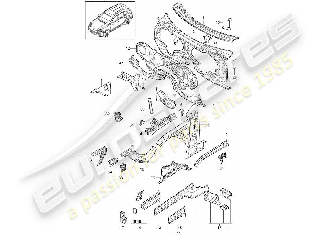 porsche 2014 (cayenne e2 92a) schema delle parti frontale