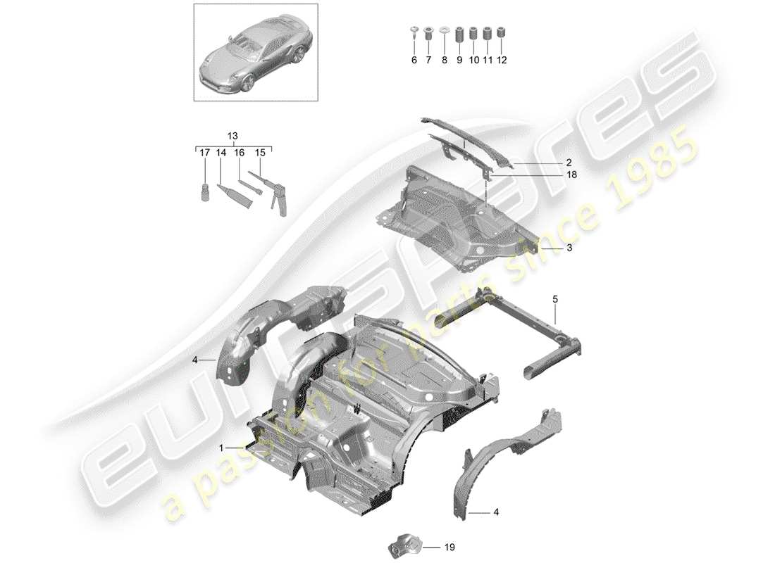 porsche 2017 (991-2 turbo) schema delle parti estremità posteriore