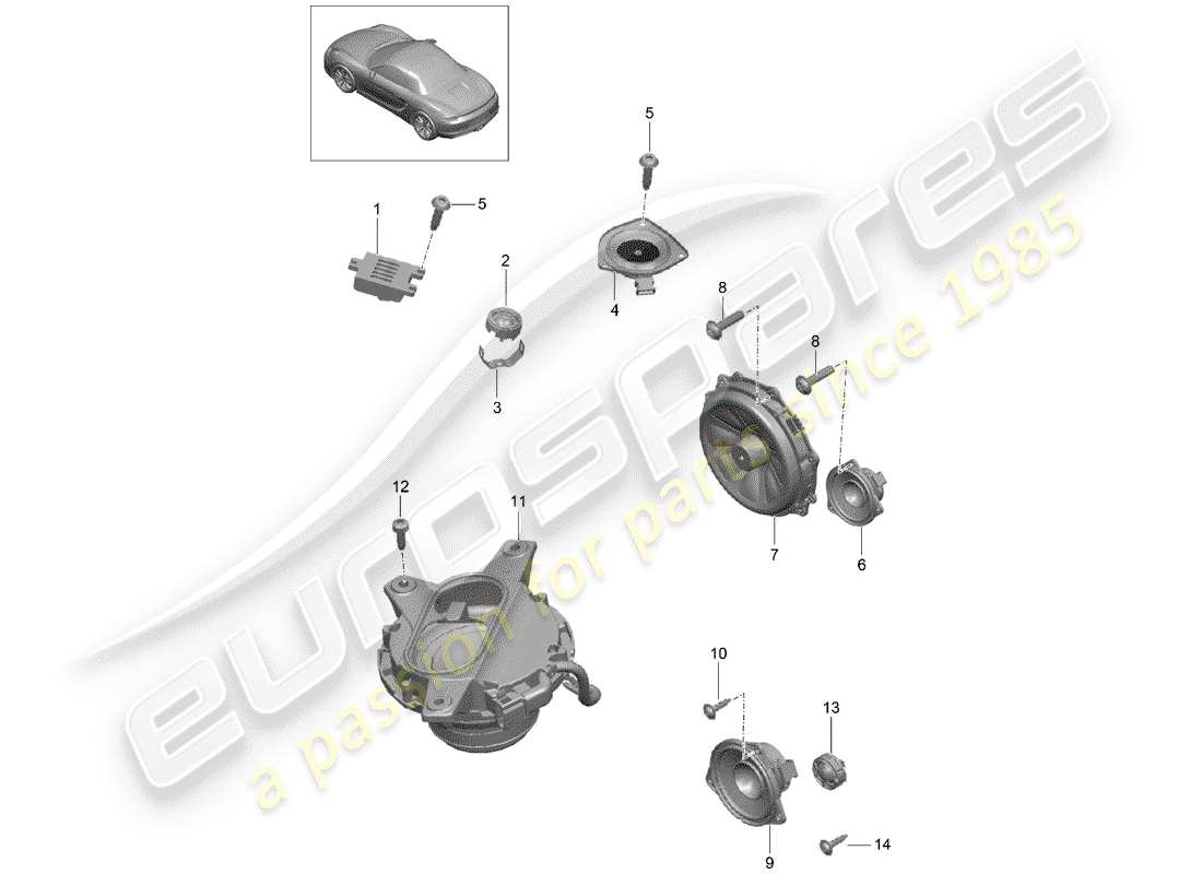 porsche 2013 (981 boxster) altoparlante diagramma delle parti