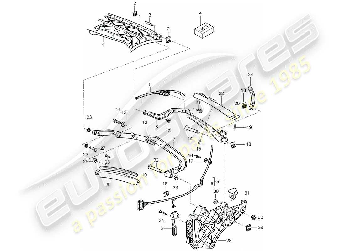 porsche 2009 997-2 turbo / gt2 diagramma delle parti del telaio superiore