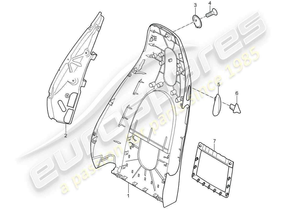 porsche 2005 (987 boxster) guscio dello schienale diagramma delle parti