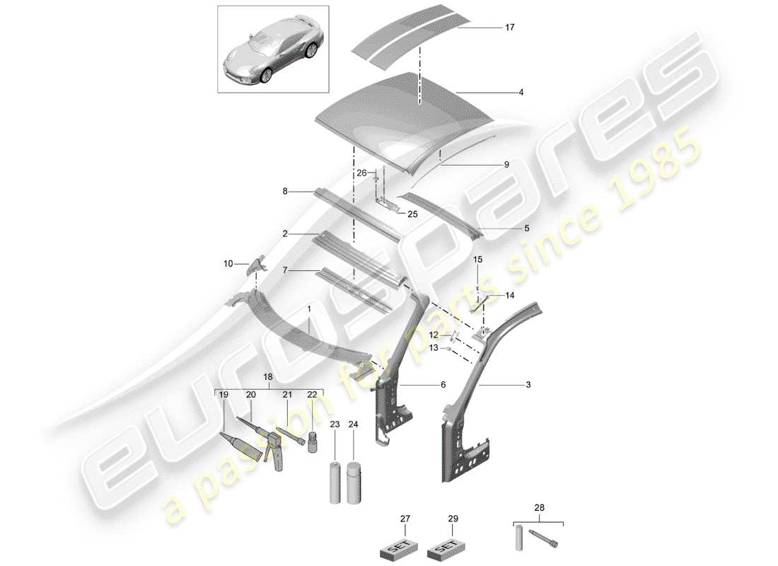 porsche 2017 (991-2 turbo) cappuccio diagramma delle parti