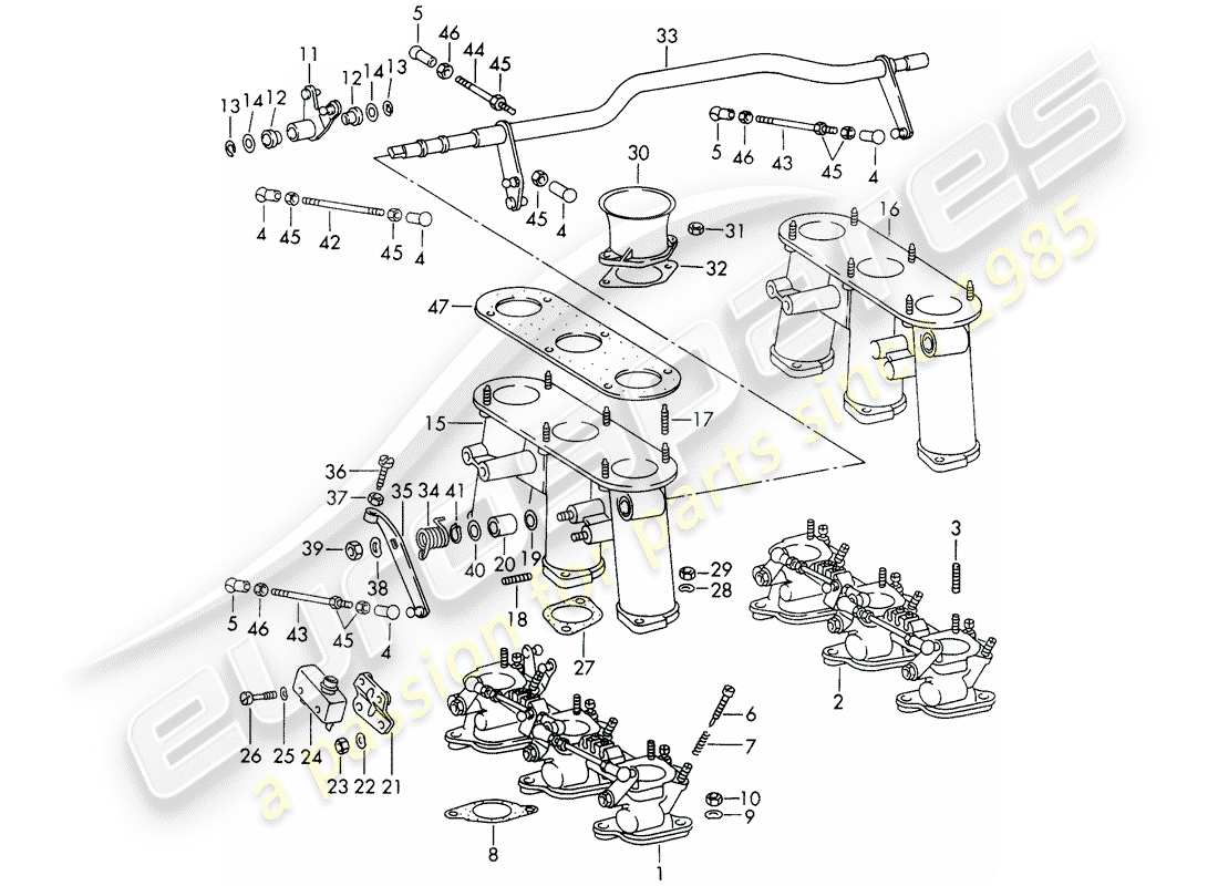 porsche 1966 (911/912) sistema di iniezione - corpo farfallato - d - mj 1969>> schema delle parti