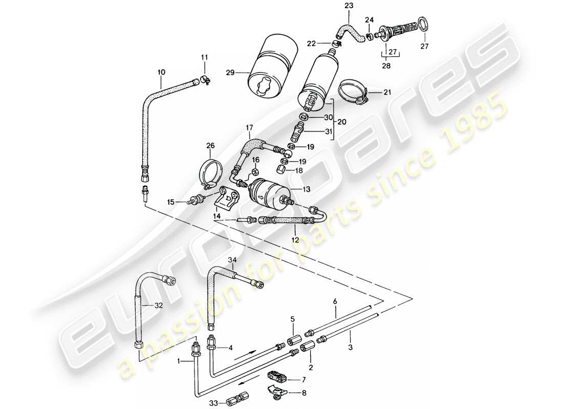 porsche 1991 (944) sistema di alimentazione carburante diagramma delle parti