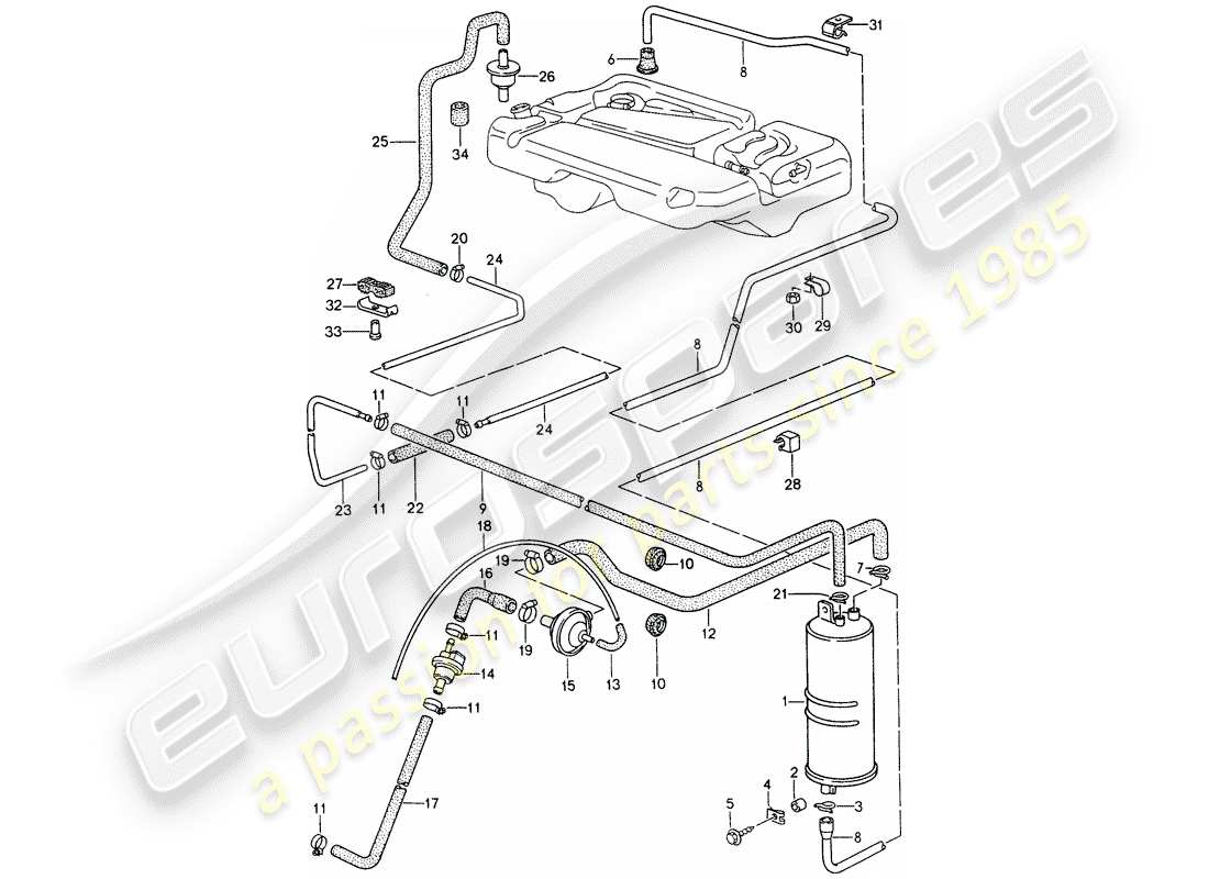 porsche 1992 (968) ventilazione del serbatoio diagramma delle parti