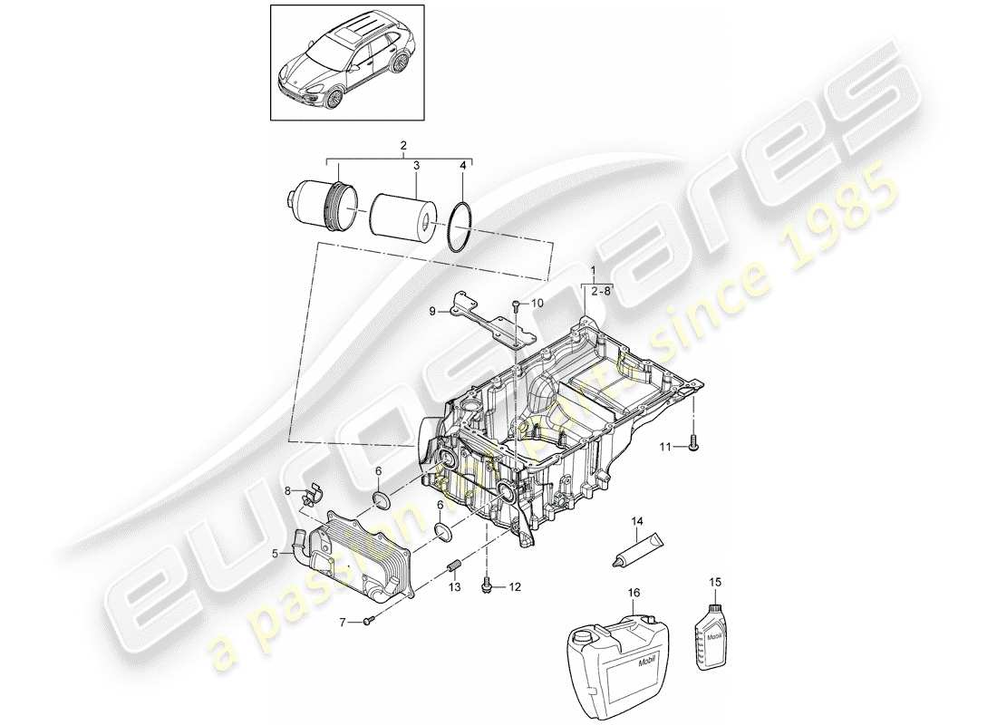 porsche 2014 (cayenne e2 92a) schema delle parti dell'alloggiamento per conduzione dell'olio
