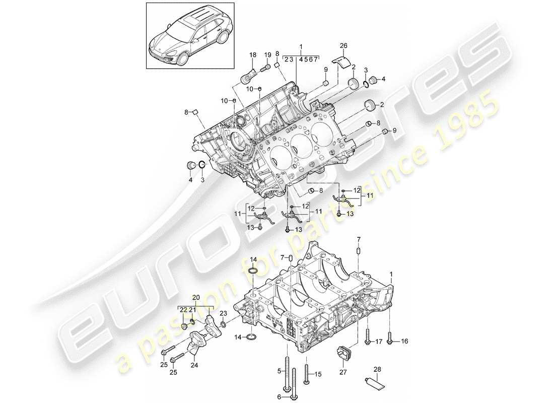 porsche 2014 (cayenne e2 92a) schema delle parti del basamento