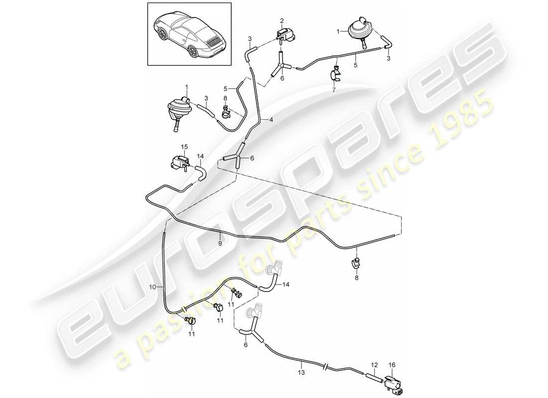 porsche 2010 (997-2) sistema di vuoto diagramma delle parti