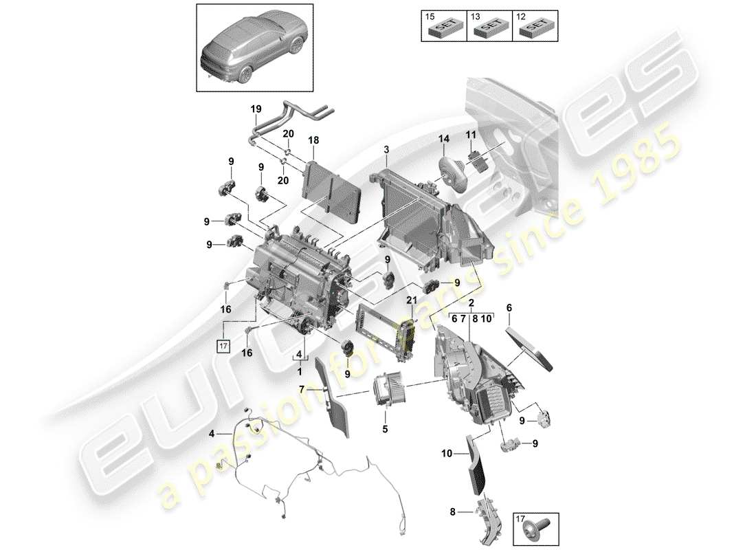 porsche cayenne e3 (2019) schema delle parti del condizionatore d'aria