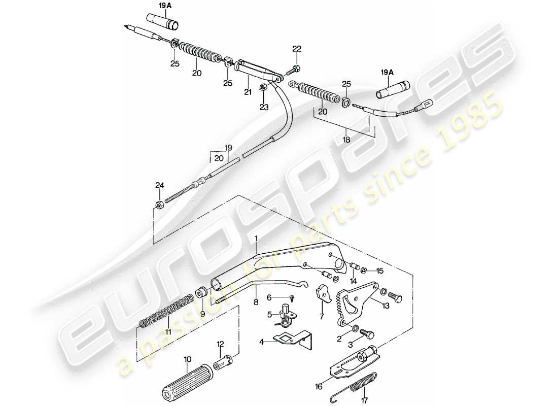 porsche 1981 (924) leva freno a mano diagramma delle parti