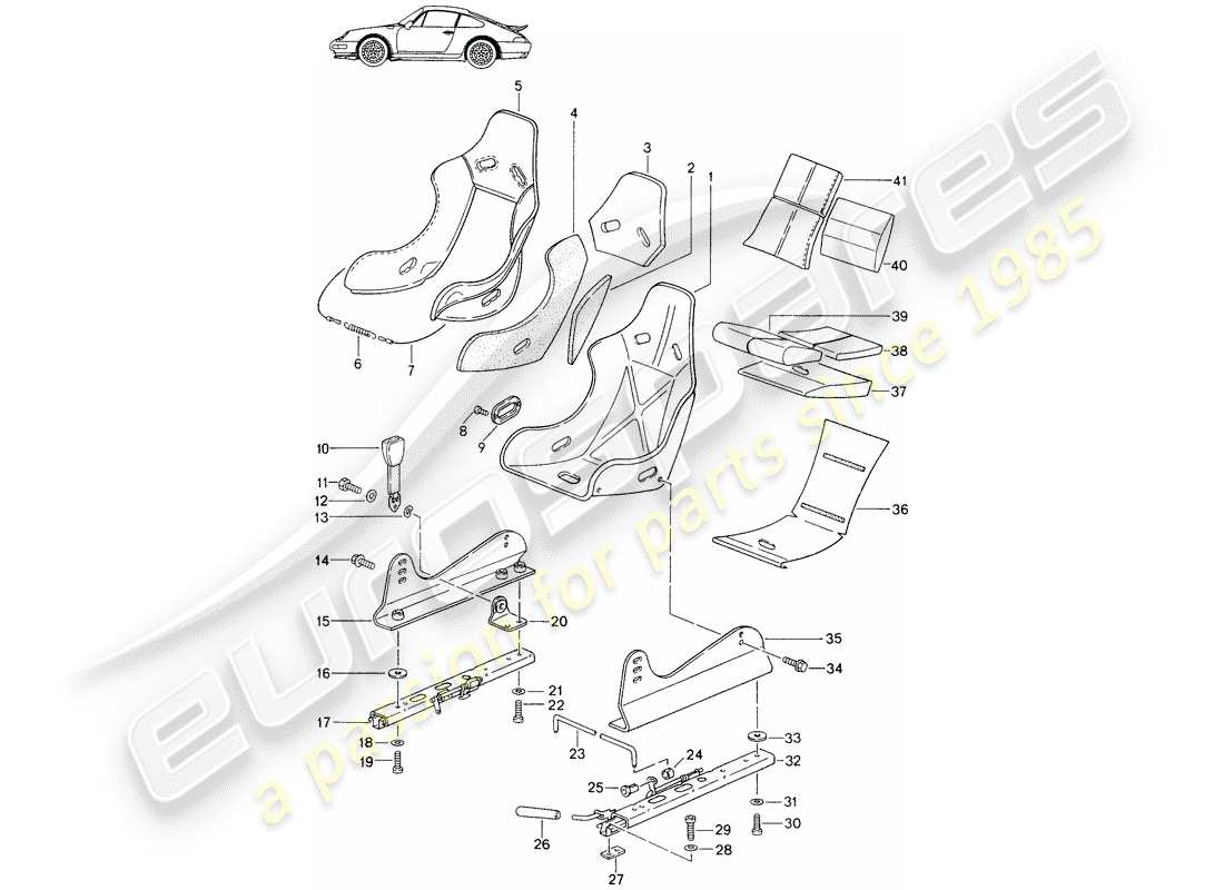 un diagramma delle parti dal catalogo delle parti porsche 1998 (seats for 944/968/911/928)