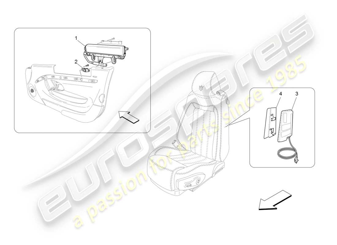 maserati granturismo (2008) diagramma delle parti del sistema borsa laterale anteriore