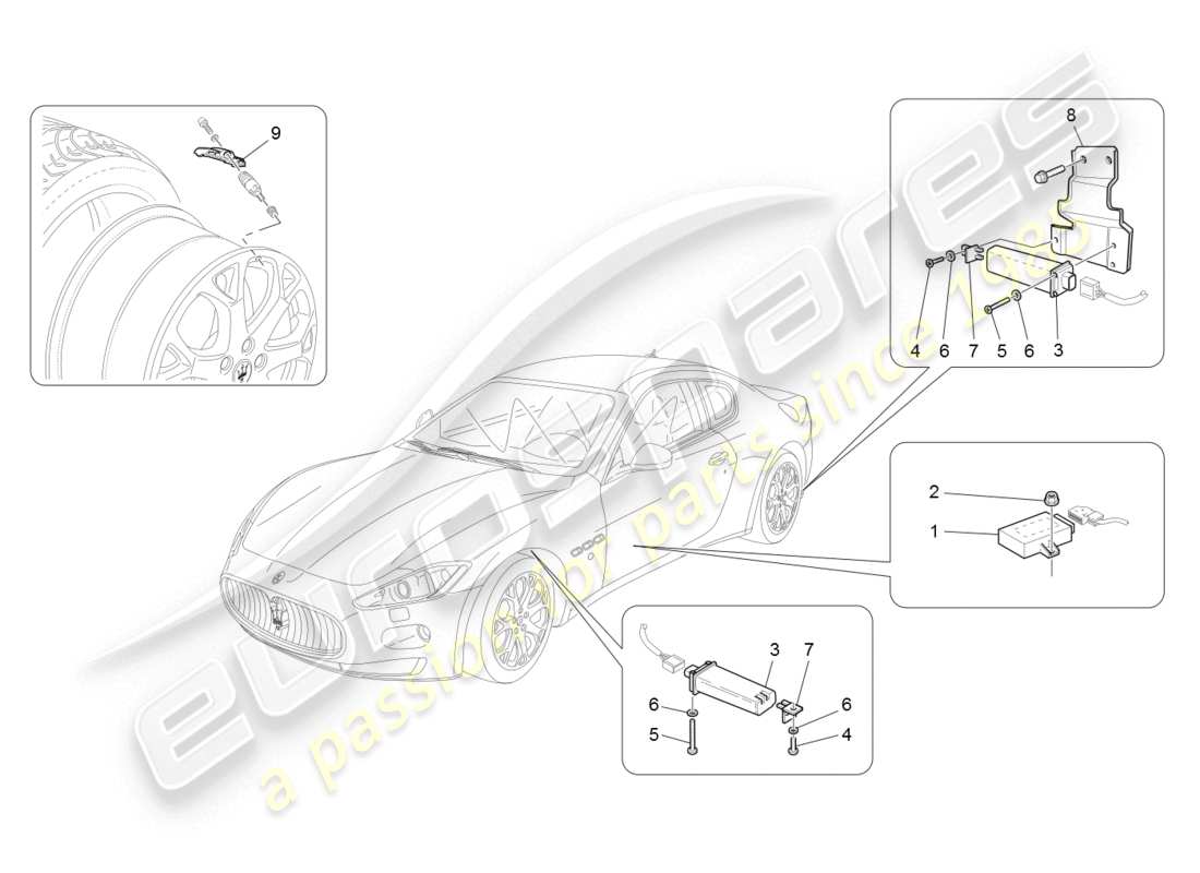 maserati granturismo (2008) sistema di monitoraggio della pressione dei pneumatici diagramma delle parti