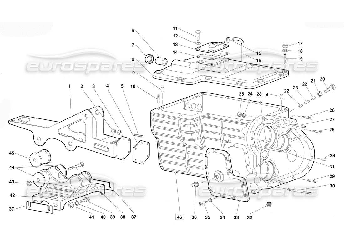 lamborghini diablo (1991) diagramma delle parti del cambio (valido per la versione 1992 di giugno).