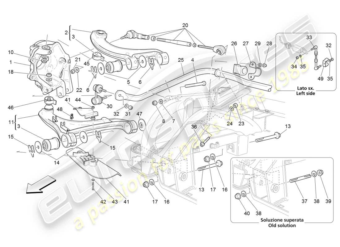 maserati granturismo (2008) diagramma delle parti della sospensione posteriore