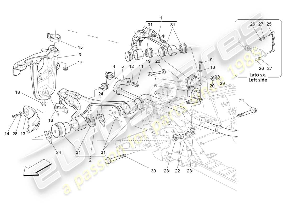 maserati qtp 3.0 tds v6 275hp (2015) diagramma delle parti della sospensione anteriore