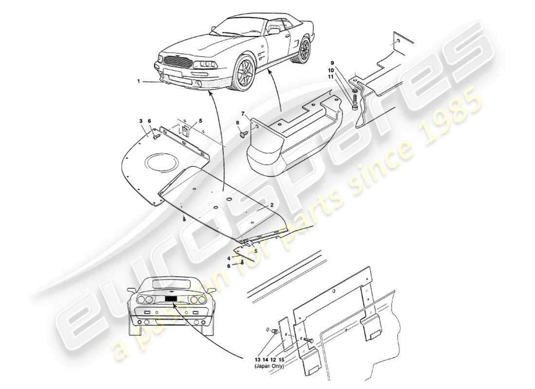 aston martin v8 volante (2000) diagramma delle parti dei raccordi del corpo