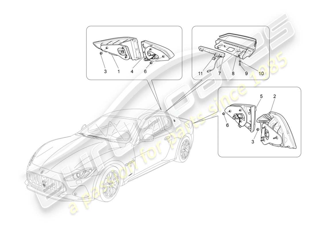 maserati granturismo s (2020) diagramma delle parti dei gruppi ottici posteriori