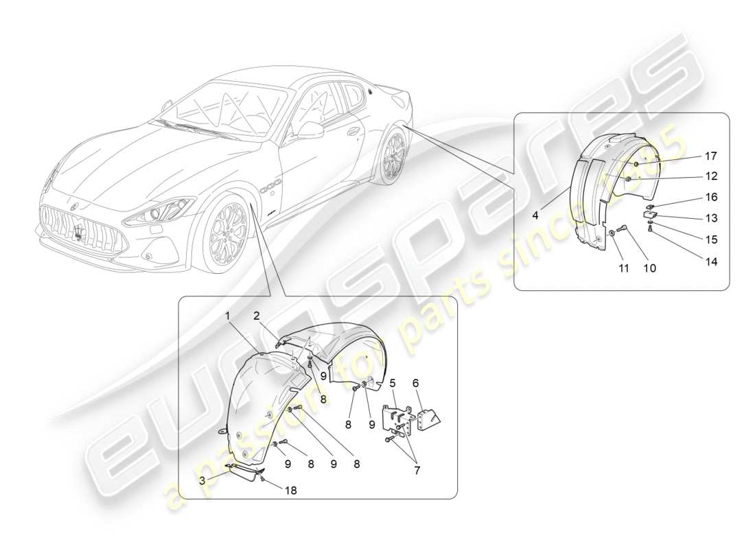 maserati granturismo s (2019) diagramma delle parti della timoneria e dei coperchi