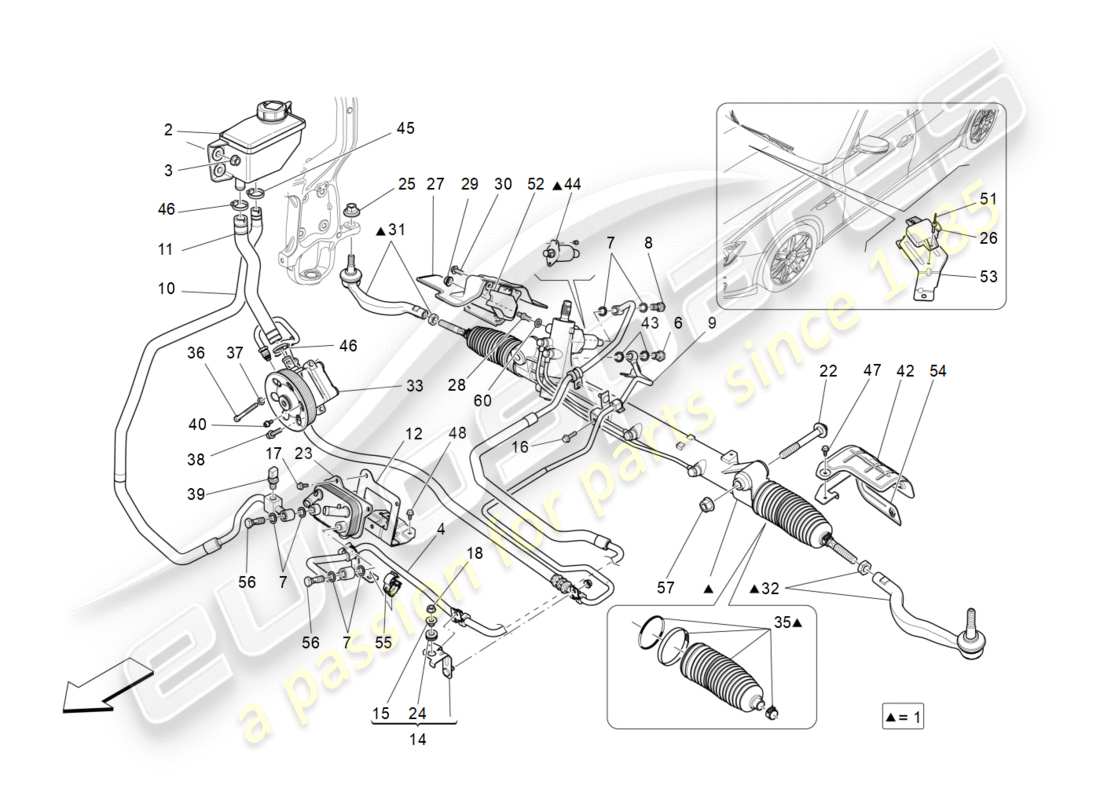 maserati qtp 3.0 bt v6 410hp (2014) unità cremagliera sterzo completa schema delle parti