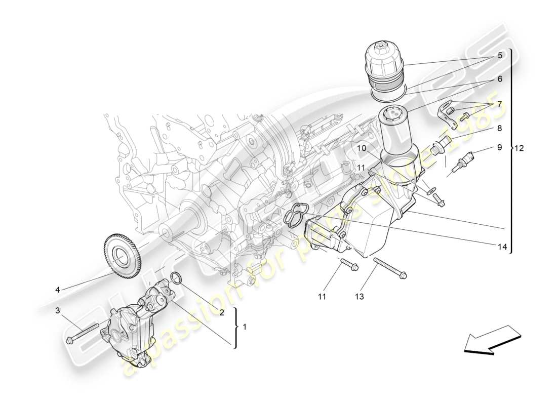 maserati qtp 3.0 tds v6 275hp (2015) sistema di lubrificazione: diagramma delle parti di pompa e filtro