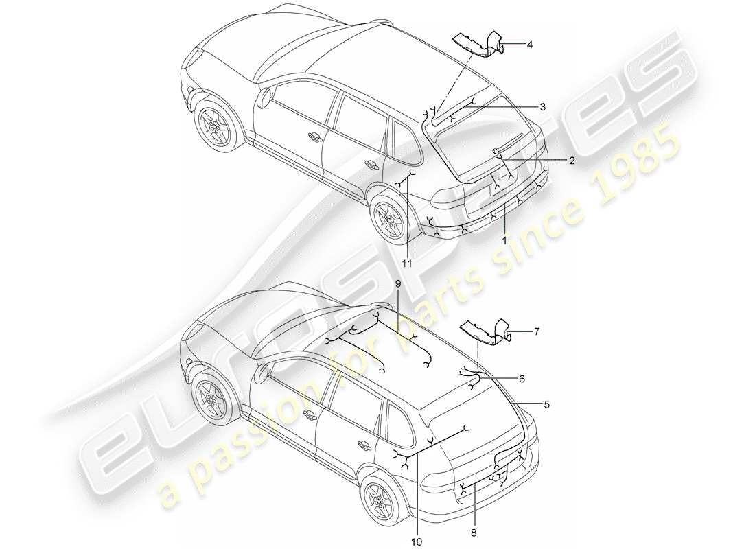 porsche 2004 (cayenne e1 9pa) cablaggi diagramma delle parti