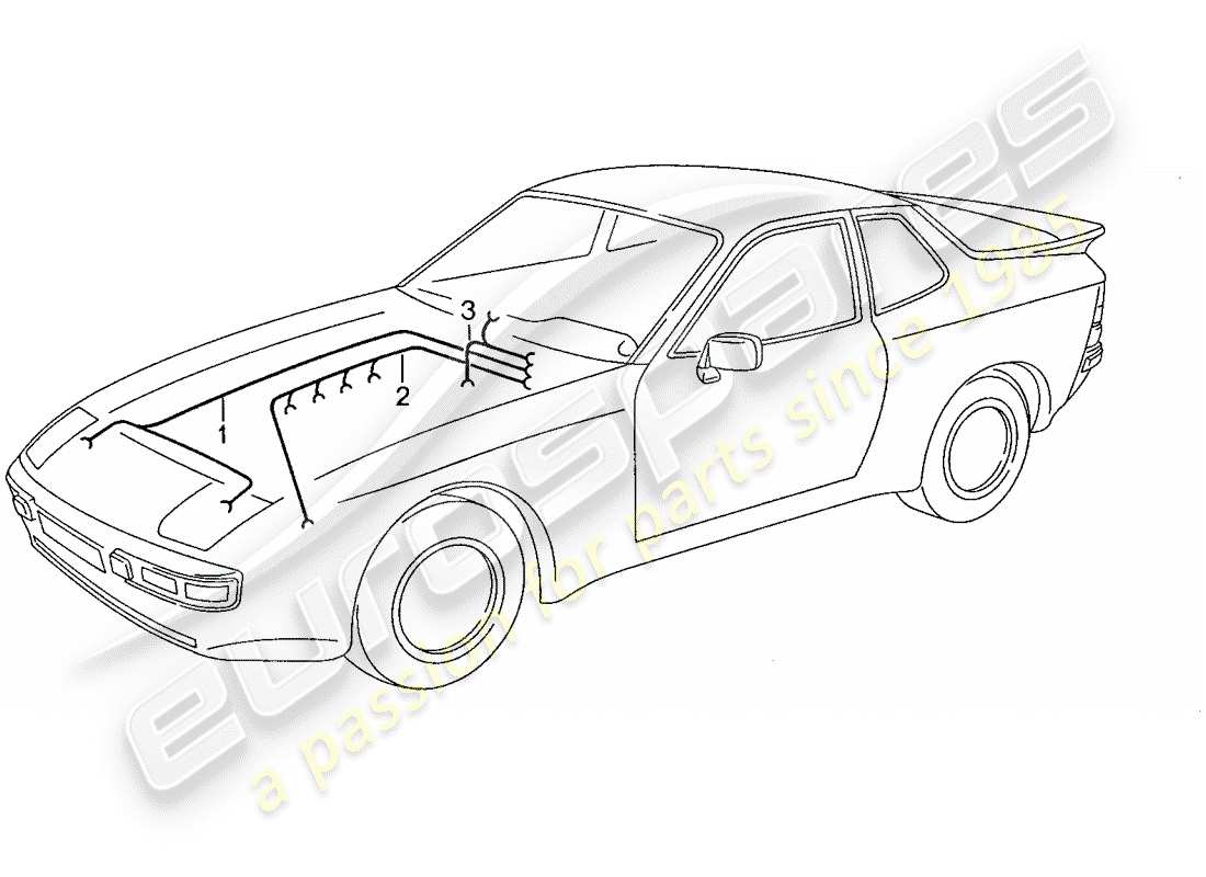 porsche 1990 (944) cablaggi elettrici - motore - riscaldatore - condizionatore d'aria schema delle parti