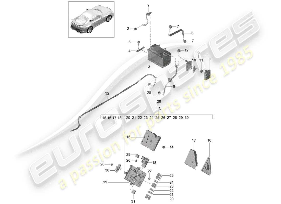 porsche 2017 (991-2 r/gt3/rs) batteria diagramma delle parti