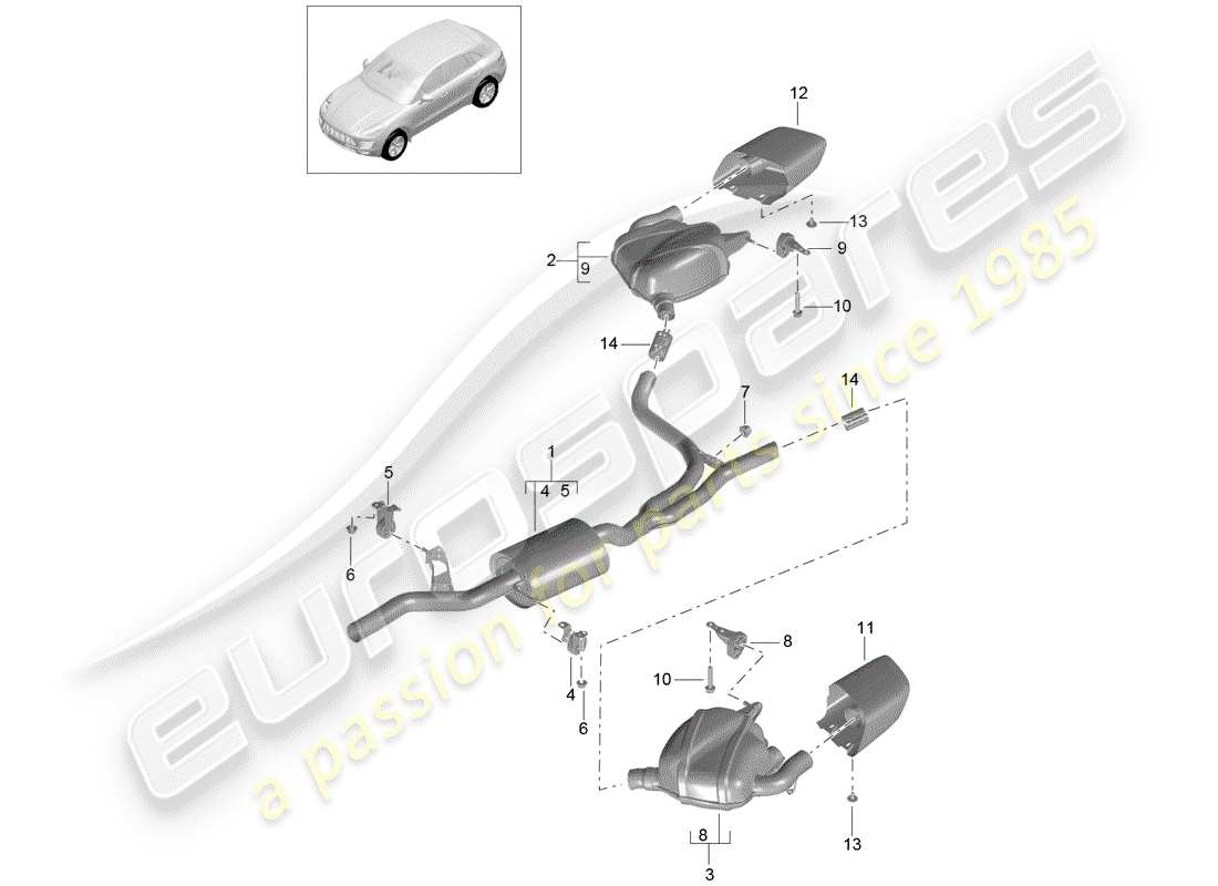 porsche 2016 (macan) diagramma delle parti del sistema di scarico