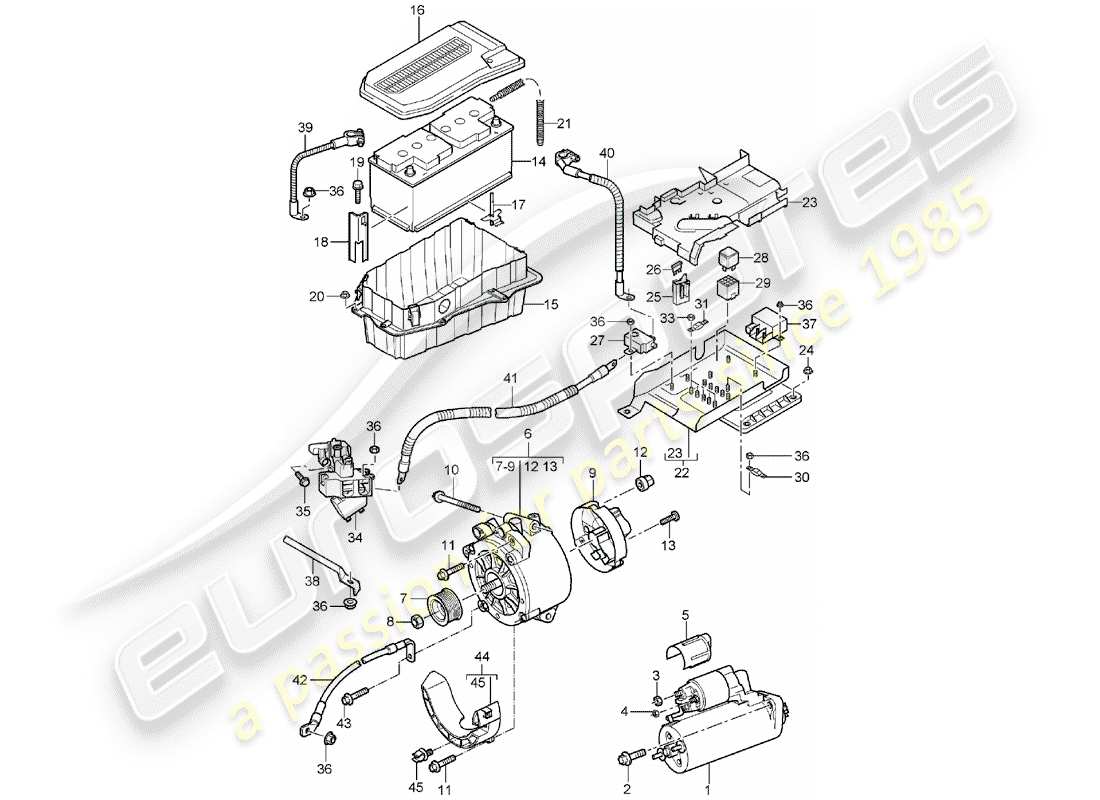 porsche 2003 (cayenne e1 9pa) batteria diagramma delle parti