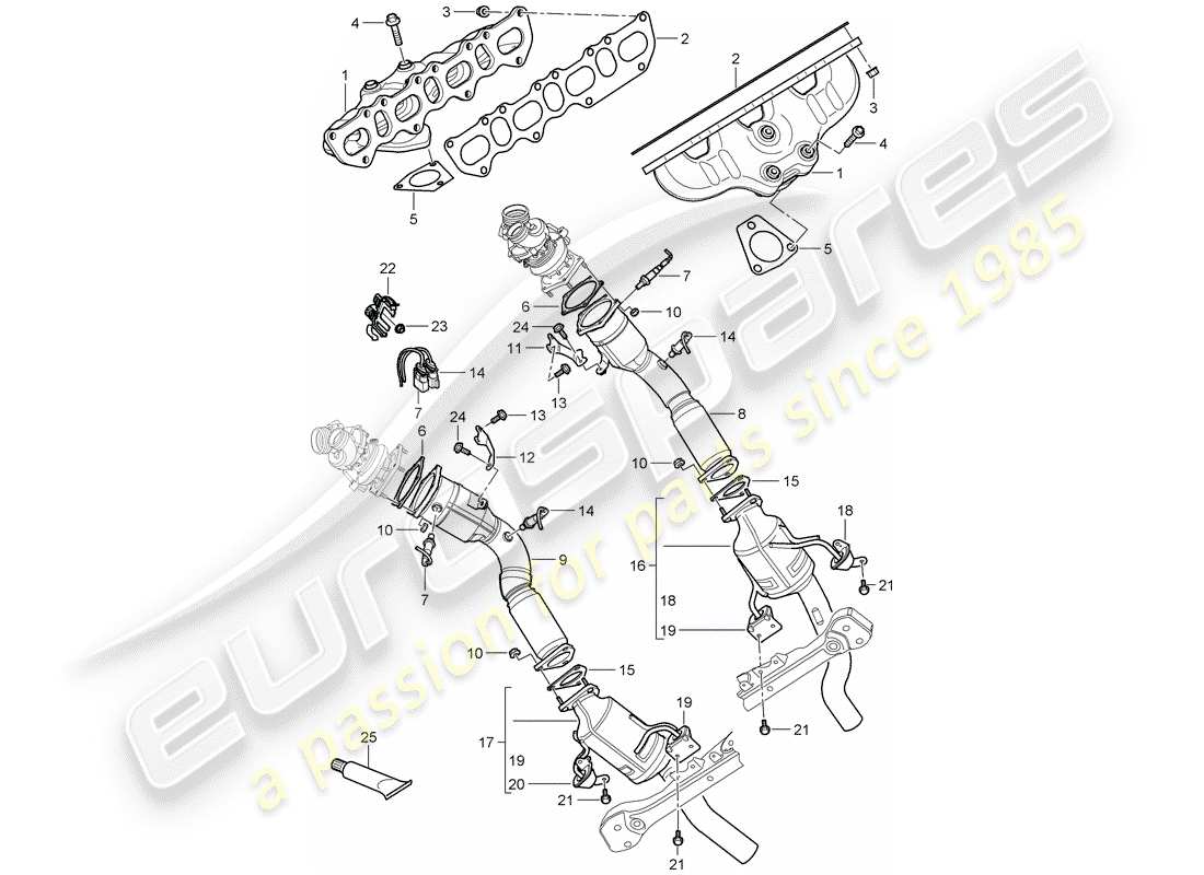 porsche 2010 (cayenne e1 9pa) impianto di scarico diagramma delle parti