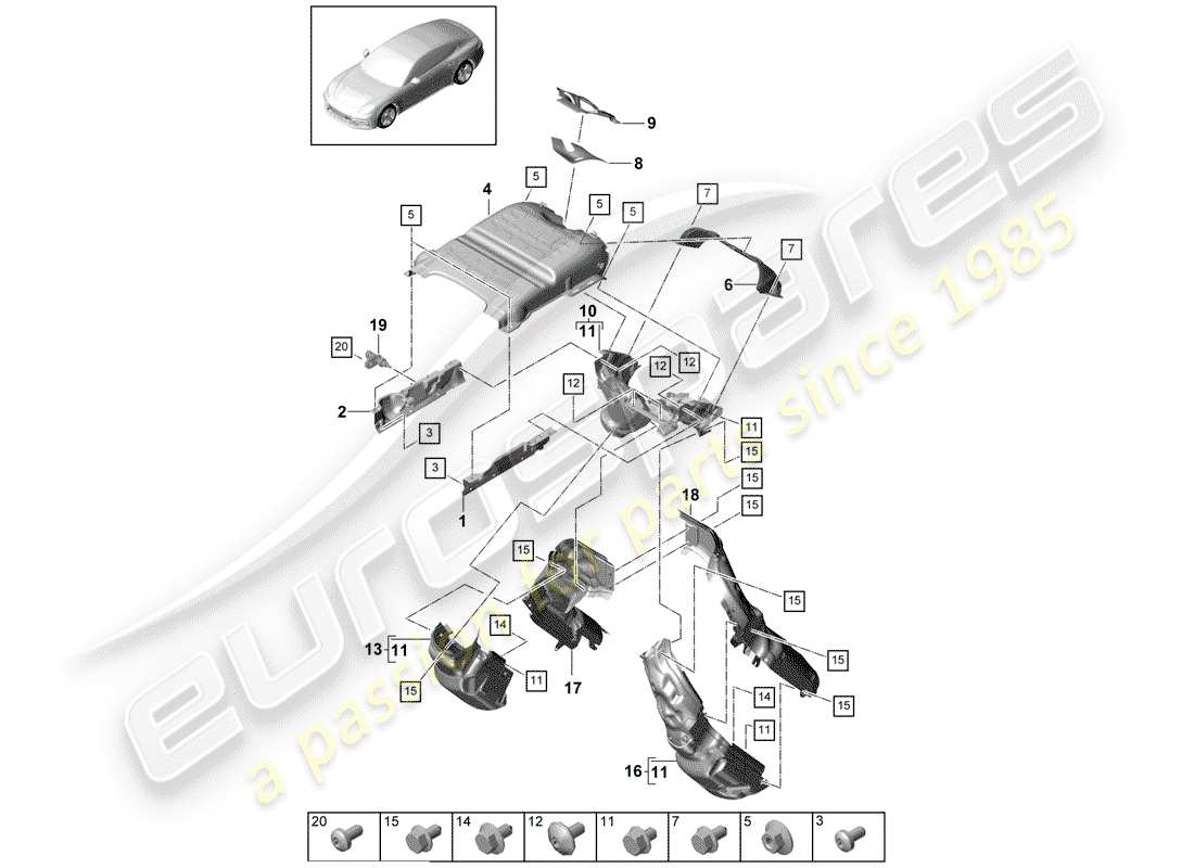 porsche 2020 (panamera 971-1) impianto di scarico diagramma delle parti