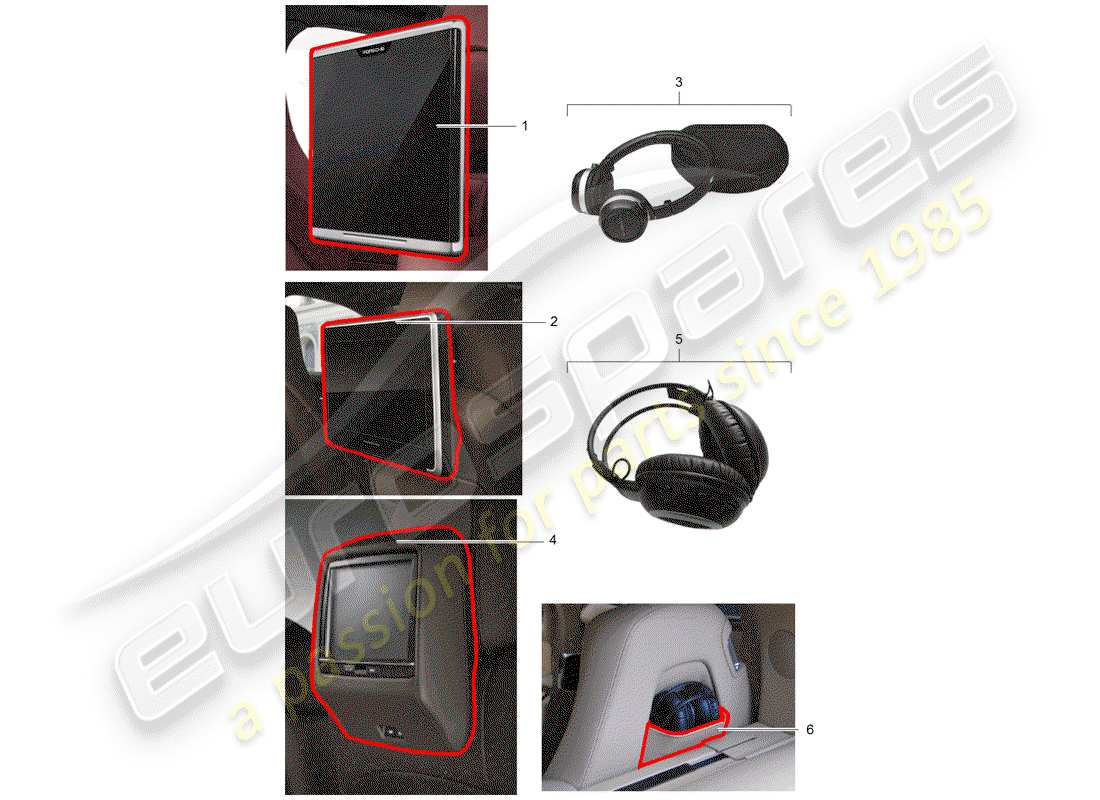 porsche 2013 (tequipment panamera) sistema di intrattenimento dei sedili posteriori schema delle parti