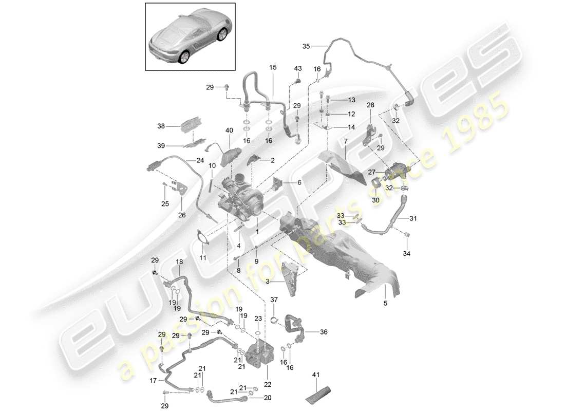 porsche 2019 (718 cayman) turbocompressore gas di scarico diagramma delle parti
