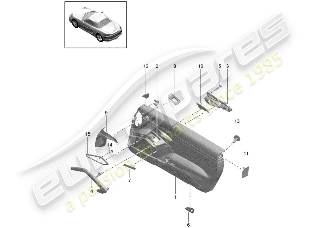 porsche 2017 (718 boxster) rivestimento della porta diagramma delle parti