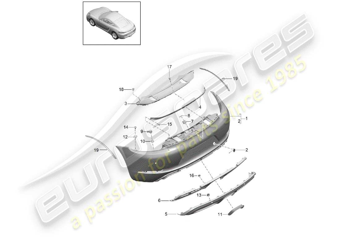 porsche 2019 (718 cayman) diagramma delle parti del paraurti