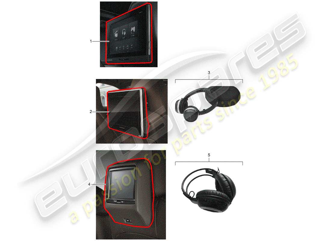 porsche 2014 (tequipment cayenne) sistema di intrattenimento dei sedili posteriori schema delle parti