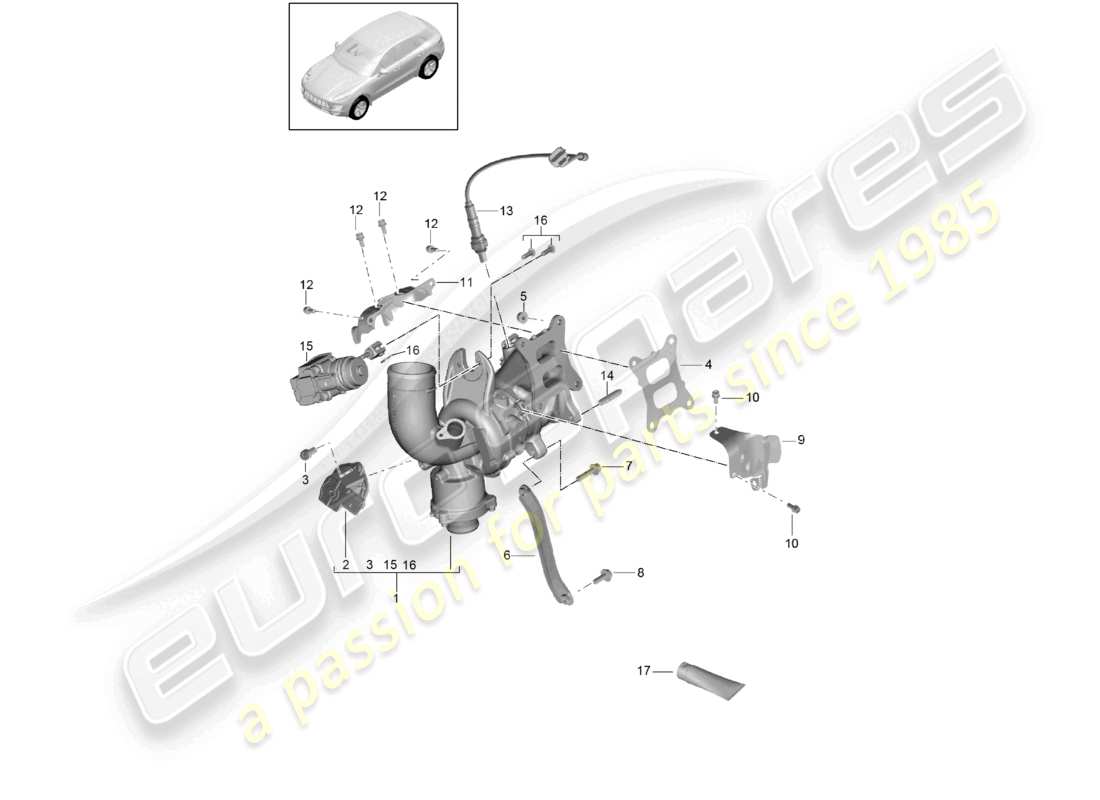 porsche 2015 (macan) turbocompressore gas di scarico schema delle parti