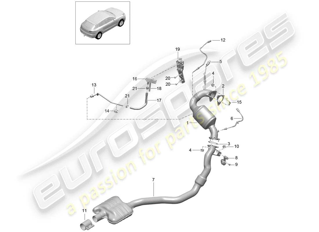 porsche 2016 (macan) impianto di scarico diagramma delle parti